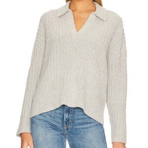 Pistola Zoe Relaxed Polo Sweater, Heather Gray, Ribbed, Relaxed - Womens Large